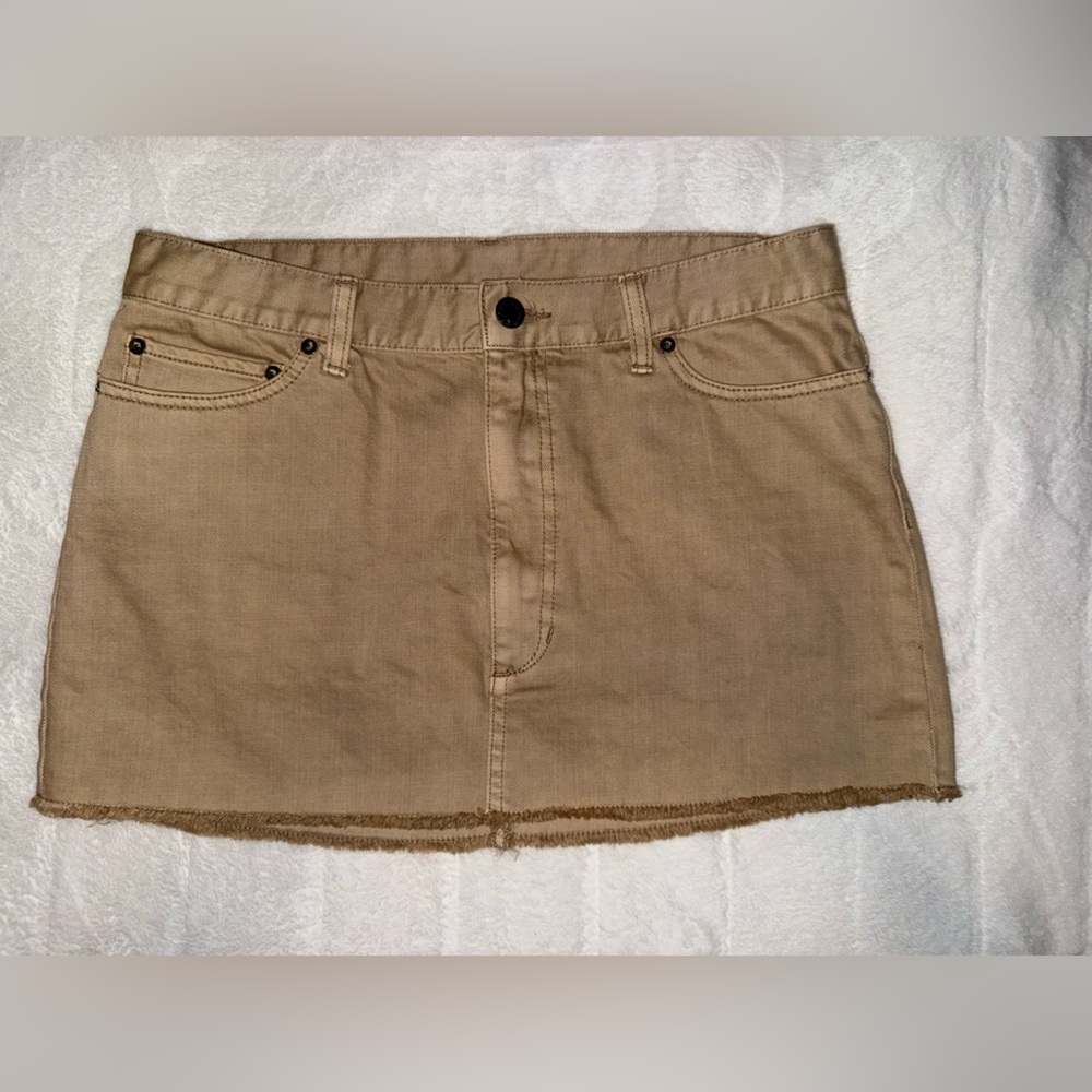 Free People Beige Raw Hem Denim Mini Skirt Size 10